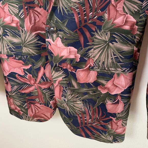 JF J. Ferrar 40R Mens Slim Fit Sport Coat Jacket Blazer Rose Red Tropical Floral - Picture 3 of 10